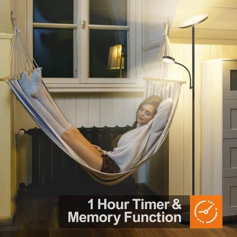 مصباح أرضي LED LED ، 27W/ 2400LM Torchiere الحديثة ومصباح القراءة 7W/ 400LM ، مصباح طويل القابل للوقت مع 4 درجة حرارة اللون ، التحكم عن بُعد في غرفة نوم غرفة المعيشة ، أبيض in Kuwait