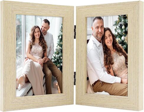 Frametory, 5x7 Double Picture Frame Hinged 2 Photos Frame Collage, Desk Picture Frame with Glass, Side by Side Frame Vertical (Black, 1 Pack) in Kuwait