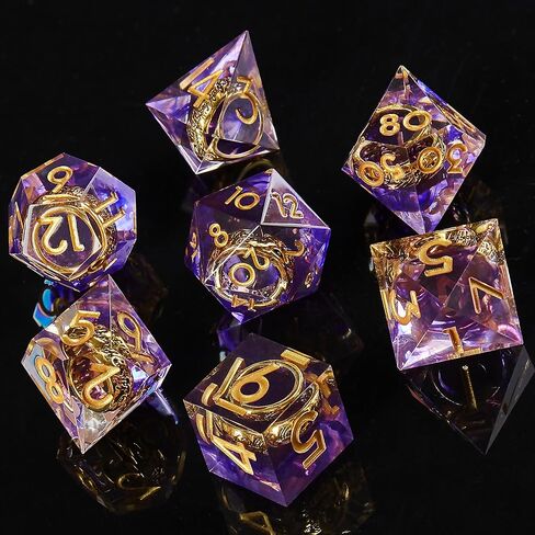 DND Dice Set, Lord of The Rings Dice Set for Role Playing Dungeons and Dragons Ttrpg with Gift Box, 7pcs Sharp Edge D&D Dice Handmade Resin Dice RPG Games Dice Set(Purple) in Kuwait