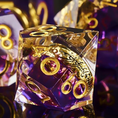 DND Dice Set, Lord of The Rings Dice Set for Role Playing Dungeons and Dragons Ttrpg with Gift Box, 7pcs Sharp Edge D&D Dice Handmade Resin Dice RPG Games Dice Set(Purple) in Kuwait