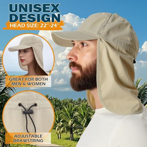 Baseball Sun Cap with Neck Flap, UPF 50+ Waterproof Sun Hat for Men Women | Adjustable Fit, Breathable Vent Holes, Packable & Lightweight Design for Beach Golf Hiking Fishing Running in Kuwait