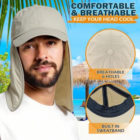 Baseball Sun Cap with Neck Flap, UPF 50+ Waterproof Sun Hat for Men Women | Adjustable Fit, Breathable Vent Holes, Packable & Lightweight Design for Beach Golf Hiking Fishing Running in Kuwait