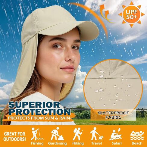 Baseball Sun Cap with Neck Flap, UPF 50+ Waterproof Sun Hat for Men Women | Adjustable Fit, Breathable Vent Holes, Packable & Lightweight Design for Beach Golf Hiking Fishing Running in Kuwait