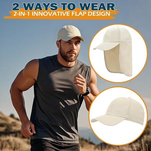 Baseball Sun Cap with Neck Flap, UPF 50+ Waterproof Sun Hat for Men Women | Adjustable Fit, Breathable Vent Holes, Packable & Lightweight Design for Beach Golf Hiking Fishing Running in Kuwait