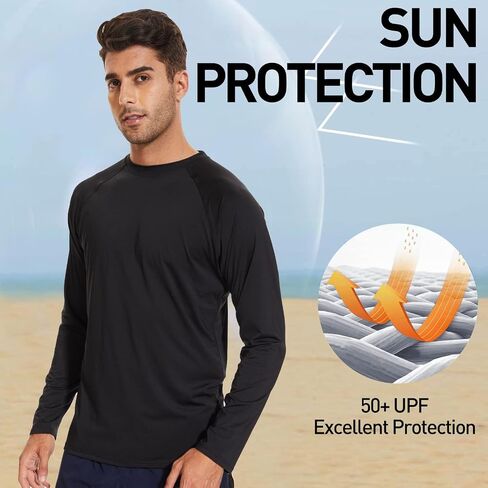 Arcweg Rash Guard Men Swim Shirt Long Sleeves Diving Rash Vest Fit Top T-Shirt in Kuwait