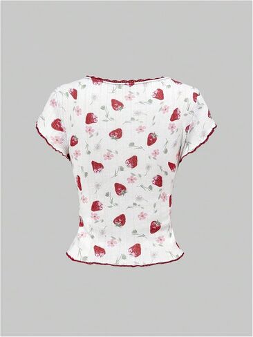 SOLY HUX Women's Summer Short Sleeve Y2k Tees Ditsy Floral Lace Bowknot Tshirts Kawaii Crop Tops in Kuwait