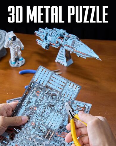 Piececool 3D Metal Puzzles for Adult, Three-Body Blue Space Starship Metal Model Kit, DIY Spaceship Creative Building Set Crafts for Adults to Build Hobby Home Decoration Best Gifts in Kuwait