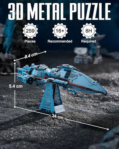 Piececool 3D Metal Puzzles for Adult, Three-Body Blue Space Starship Metal Model Kit, DIY Spaceship Creative Building Set Crafts for Adults to Build Hobby Home Decoration Best Gifts in Kuwait