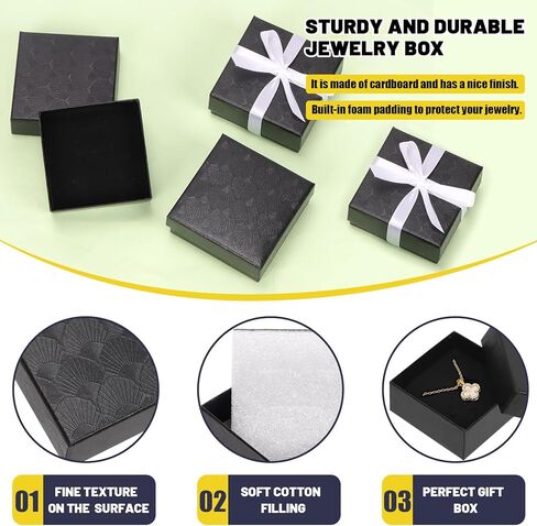 Mardatt 10pcs صناديق المجوهرات من الورق المقوى ، وصناديق هدايا مجوهرات مربعة مخملية سفنج سفنج ذبابة علبة مع مقص وشريط بوليستر لسوار قرط القلادة - 3.5 × 3.5 × 1 بوصة ، وردي in Kuwait