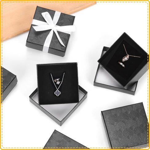 Mardatt 10pcs صناديق المجوهرات من الورق المقوى ، وصناديق هدايا مجوهرات مربعة مخملية سفنج سفنج ذبابة علبة مع مقص وشريط بوليستر لسوار قرط القلادة - 3.5 × 3.5 × 1 بوصة ، وردي in Kuwait