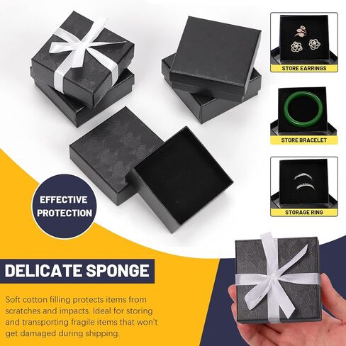 Mardatt 10pcs صناديق المجوهرات من الورق المقوى ، وصناديق هدايا مجوهرات مربعة مخملية سفنج سفنج ذبابة علبة مع مقص وشريط بوليستر لسوار قرط القلادة - 3.5 × 3.5 × 1 بوصة ، وردي in Kuwait