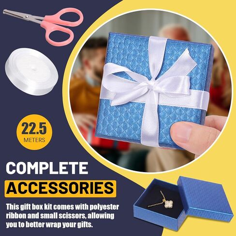 Mardatt 10Pcs Cardboard Jewelry Boxes, Square Jewelry Gift Boxes Velvet Sponge Liner Jewelry Case with Scissors and Polyester Ribbon for Necklace Earring Bracelet - 3.5 x 3.5 x 1 Inch, Pink in Kuwait