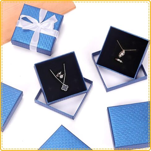 Mardatt 10Pcs Cardboard Jewelry Boxes, Square Jewelry Gift Boxes Velvet Sponge Liner Jewelry Case with Scissors and Polyester Ribbon for Necklace Earring Bracelet - 3.5 x 3.5 x 1 Inch, Pink in Kuwait