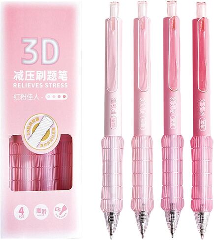 4 Pcs Gel Ink Pens Cute Retractable Pens Pink Pen 0.5mm Black Ink Pen Writing Pens Office School Supplies Kawaii Pens for Girls Women Boys Men (Pink) in Kuwait