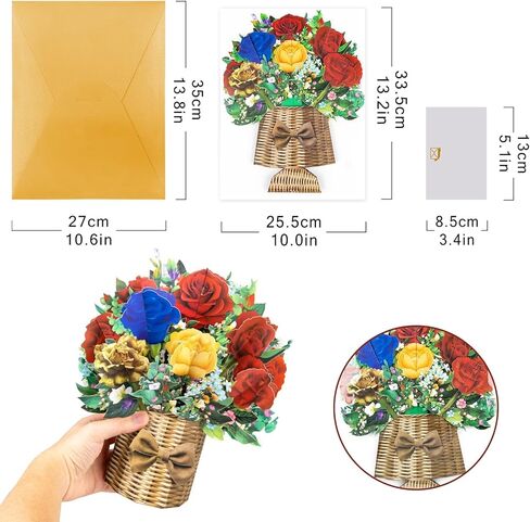 Violet Big Pop Up Cards, 13 inch Paper Flower Bouquet Greeting Cards with Blank Note Card & Envelope, ideal gift for celebrating Love, Holiday, Birthday, Anniversary, Mother's Day, Housewarming in Kuwait