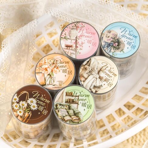 Tiamech 6 Rolls Home Home Series Pet Scrapbook Tapes ، Girlishness Time Time Landscaping Decorative Tape Sticks for Junk Journalsing ، و Scrapbooking Supplies ، و ephemera ، in Kuwait