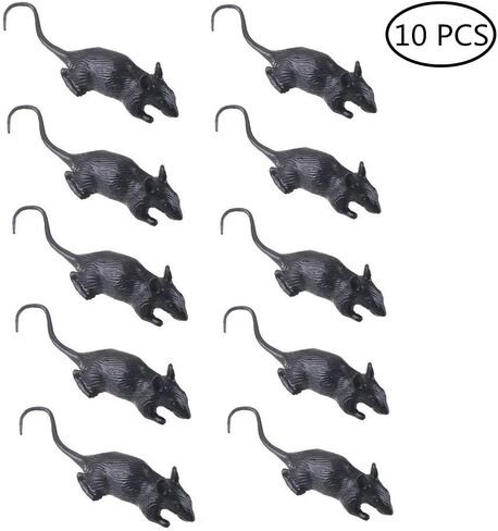 10 Pieces Fake Rat Realistic Plastic Fake Mouse Fake Mice Spooky Rats for Halloween Trick Toys Decoration Supplies (Black) in Saudi Arabia