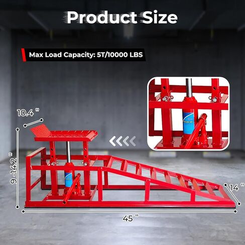 2 Pack Hydraulic Car Ramps 5t, Car Ramps High Lift 10000lbs, Car Lift Service Ramps Height 9"-14.2", Heavy Duty Steel Car Lift Ramp, Auto Ramps for Changing Oil for Maintenance, Black in Kuwait