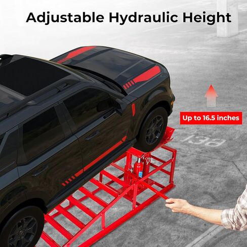 2 Pack Hydraulic Car Ramps 5t, Car Ramps High Lift 10000lbs, Car Lift Service Ramps Height 9"-14.2", Heavy Duty Steel Car Lift Ramp, Auto Ramps for Changing Oil for Maintenance, Black in Kuwait