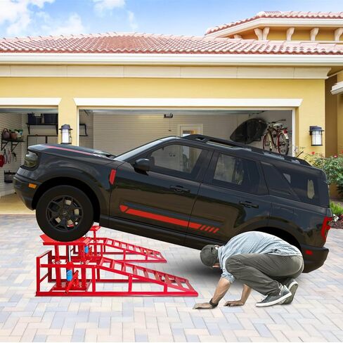 2 Pack Hydraulic Car Ramps 5t, Car Ramps High Lift 10000lbs, Car Lift Service Ramps Height 9"-14.2", Heavy Duty Steel Car Lift Ramp, Auto Ramps for Changing Oil for Maintenance, Black in Kuwait