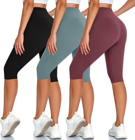 Hi Clasmix 3 قطع من السراويل الضيقة النسائية بطول الركبة - سراويل كابري عالية الخصر لراكبي الدراجات النارية للنساء، سراويل قصيرة لليوجا والتمارين الصيفية in Saudi Arabia