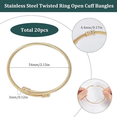 SUNNYCLUE 20Pcs Adjustable Bangles Gold Open Cuff Bracelet Bulk Metal Stainless Steel Simple Twist Wire Ring Closure Expandable Cuffs Bangle for Jewelry Making Bracelets DIY Crafts Women Accessories in Kuwait