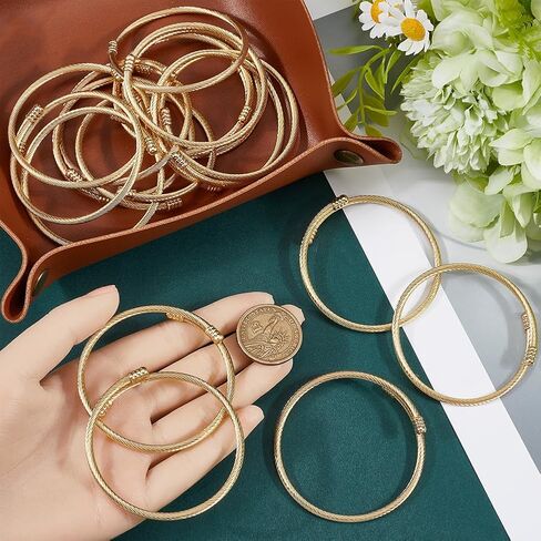 SUNNYCLUE 20Pcs Adjustable Bangles Gold Open Cuff Bracelet Bulk Metal Stainless Steel Simple Twist Wire Ring Closure Expandable Cuffs Bangle for Jewelry Making Bracelets DIY Crafts Women Accessories in Kuwait