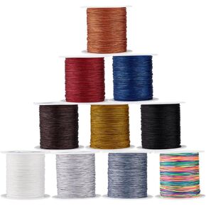 arricraft 10 Rolls 0.4mm Nylon String for Bracelets, 30.6 Yards(28m) 10 Colors Chinese Knotting Cord Satin Rattail Cord Beading Thread String for Necklace Jewelry Making Macrame Trim