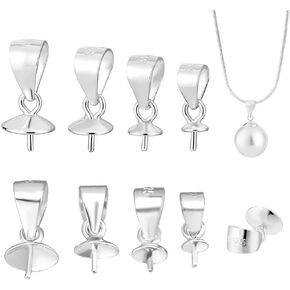 Ph Pandahall 16pcs 925 sterling Silver Eye Pin Peg Bail ، 4 Styles Cup Peg Peg pul مع بكفالة بكفالة الكفالة Cap Cap Clasp موصل Clasp للخرز نصف حفر السحر DIY المجوهرات صنع المجوهرات