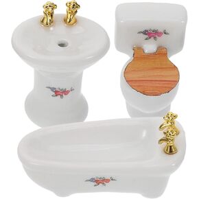 3pcs dollhouse porcelain مجموعة الحمام: الأطفال 1: 12 مقياس السيراميك دمية المرحاض حوض الاستحمام Washbasin الأثاث المصغر للمنزل المصغر الحمام الملحقات الحمام