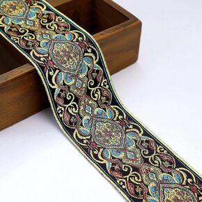 Idongcai Boho Jacquard Ribbon 2.5 بوصة خمر Jacquard تقليم لخياطة 5 ياردات (أسود)