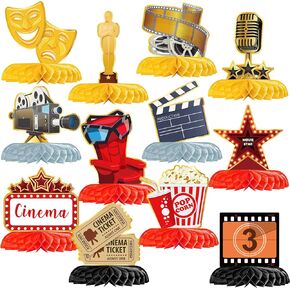 12pcs فيلم موضوع ديكورات الحفلات العسل المركزية مجموعة Microphone تذاكر الفشار فيلم بكرة ديكور للحفلات 3D طاولة زخرفة مستلزم