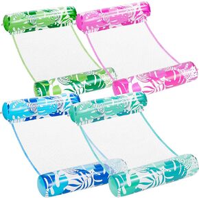 Sloosh 4 Packs Hammock Pool Floats Adults, 4-in-1 Multi-Purpose Inflatable Pool Floaties PVC Water Hammock Lounge (Blue, Pink, Cyan, Green)