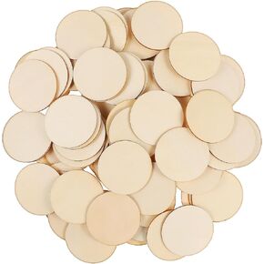 100 pcs دوائر خشبية للحرف اليدوية ، 2inch دائر خشبية غير مكتم