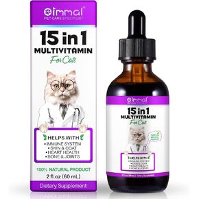 قطرات 15 -in -1 لفيتامينات للقطط - الدعم المناعي ، وصحة الجلد والمعطف ، والهضم ، والرعاية المشتركة ، ودعم وظيفة العين - مع الفيتامينات A ، B ، C ، D ، E - سائل لجميع مراحل الحياة ، 2 fl.oz