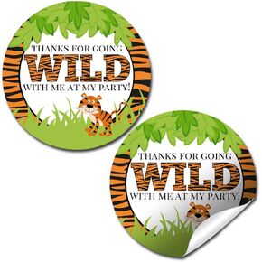 Wild Time Tiger عيد ميلاد شكرًا لك ملصقات ملصقات للأطفال ، 40 2 "ملصقات دائرة الحفلات من Amandacreation ، رائعة على مفضلات الحفلات ، أختام المظروف وأكياس Goodie