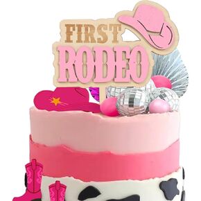 Wauao My First Rodeo Cake Topper - Cowgirl First/1st عيد ميلاد ديكورات ، وردي كوريو كوبيبر ، رعاة البقر فيرست روديو ، توببر ، كعكة عيد الميلاد الغربية توببر