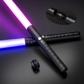 Lightsaber for Dueling 2 Pack, RGB 15 Color and 3 Sound Modes with Flashing, Non-Slip Aluminum Alloy Handle, Rechargable 2-in-1 Light Sabers for Kids and Adults