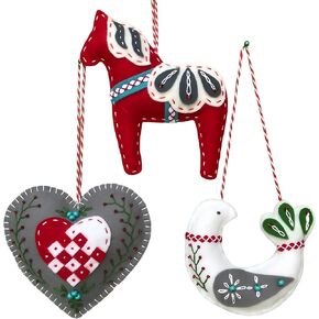 2024 Three Scandinavian Felt Ornaments Kit Hand Embroidery Christmas Ornaments Kit with DIY Material Package for Beginners Adults, 2025 Christmas 3D Novice Embroidery Needlepoint Starter Kit (B)