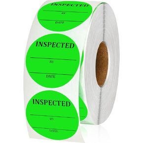 Gueevin 2000 Pcs Circle Inventory Labels QC Passed 2" Quality Control "Inspected by" Inventory Stickers Fluorescent Green Inventory Label Writable Handling for Shipping Inventory Control Organization