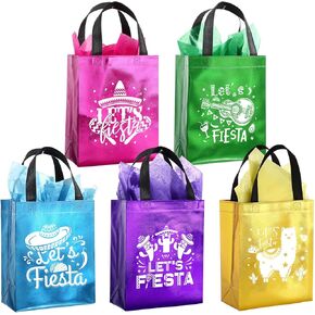 Kolldenn 20 PCS Fiesta Party Mexican Fiesta Wits مع مقابض وورقة منسجة غير قابلة لإعادة الاستخدام غير المنسوجة Cinco de Mayo Goald Goodie Candy Treat Facs for Mexican Party Decor (8 × 4 × 10 بوصة)