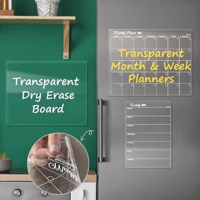 تمحو التقويم الشهري الجاف الجاف 3pcs المحددة للثلاجة. تقويم شفاف غير مؤرخ قابل لإعادة الاستخدام ، والتقويم الأسبوعي ولوحة صافية فارغة تلتصق بالجدار والزجاج (أي سطح أملس).