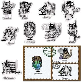 ALIBBON 9 Subject Cats Clear Stamps for Card Making and Photo Album Decorations, Cartoon Cat Stamps, Cute Animal Transparent Silicone Stamps for Crafting and DIY Scrapbooking