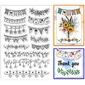 PH PandaHall Cartoon Border Clear Stamps, Cat Rubber Stamps Lace Silicone Stamp Transparent Seals Stamp for DIY Scrapbooking Stamps Spring Festival Decoration Paper Photo Card, 6.2x4.3inch