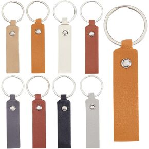 Sunnyclue 24pcs 6 Colors 13.7cm Pu Leather -Chee -chie -key -blanks سلاسل مفاتيح أسود بني أسود نمط مفتاحات نقش مستطيل مع حلقة مفتاح الحديد الذهبية لمفاتيح ختم الحرف اليدوية DIY