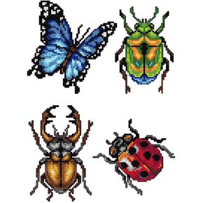 Counted Cross-Stitch Kit on Plastic Canvas with Butterflies. 4 Cute Ornaments Different Dimensions 117CS. Great for Embroidery & Needlework Amateurs