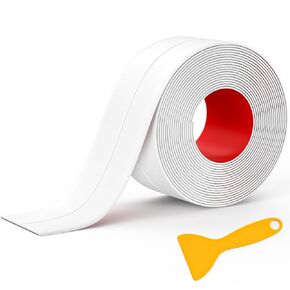 Mokani Caulk Tape Waterproof Self Adhesive, 2 Rolls White Caulking Sealant Strip for Kitchen, Countertop, Bathroom, Sink, Bathtub, Toilet, Floor Wall Edge Protector with Sealing Tool (1.5" x 10.5Ft)