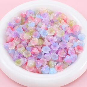 120pcs حبات الزهور الزجاجية المتدرجة ، حبات زهرة الجرس الصافية ، حبات زجاجية بلورية مختلطة لمشاريع الديكور ، الأساور ، القلادات ، الأقراط