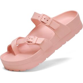 TIKVAW Womens Arch Support Platform Sandals Comfort Slides Thick Soles Flat Sandals With Adjustable Buckle & Ultra Cushion
