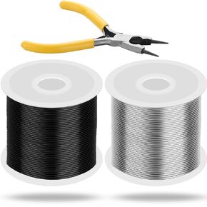 2 Rolls 20 Gauge Wire for Jewelry Making and Pliers Silver Craft Tarnish Resistant Jewelry Beading Wire for DIY Jewelry Craft Making Supplies(Black, Silver)